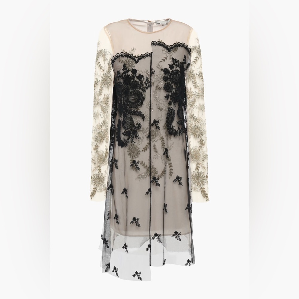 Stella McCartney Size 40 (US 4) Paneled Lace-trimmed Bead-embellished Dress - Picture 3 of 11
